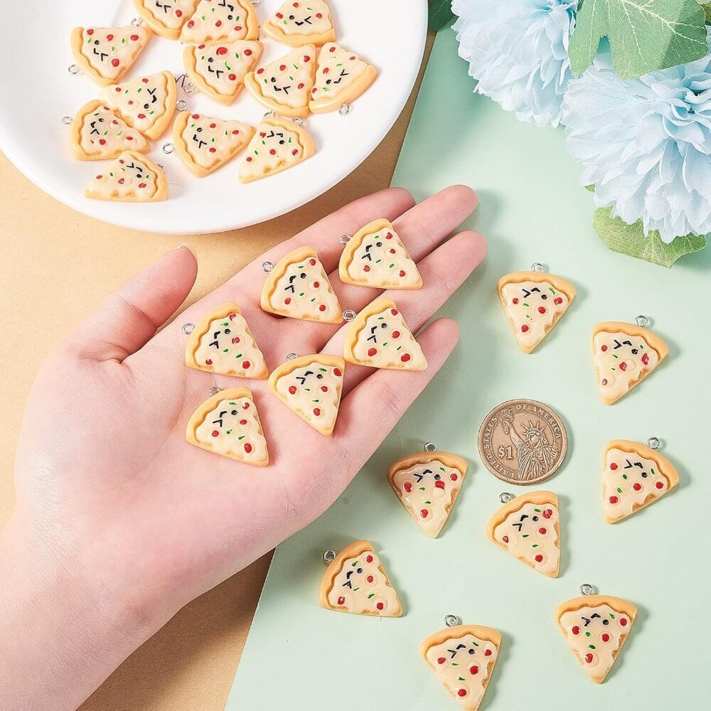 30 Pcs Resin Pizza Charm Pisa Pie Slice Food Small Charms for Keyring Backpacks - Picture 4 of 7